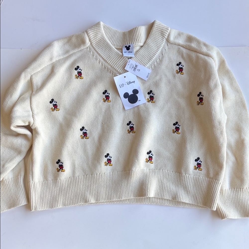 GAP Cream Sweater with Embroidered Mickey Mouse Motifs